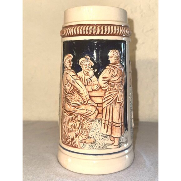 Vintage German Beer Stein 16 Oz Ceramic Handcrafted "Auf Der Alm" Scenes Embosse - Picture 2 of 6
